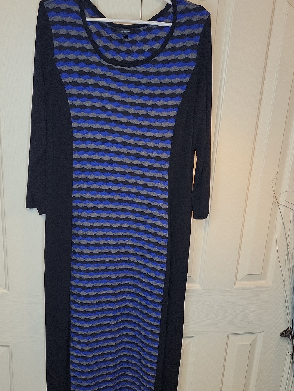 Spense Black Dress with Blue Wave-Patterned Front Panel
